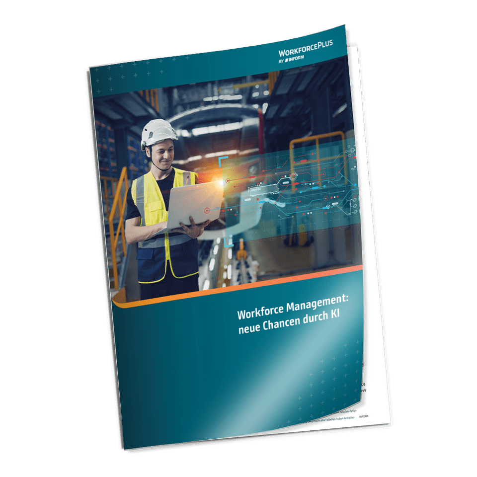 Cover der Studie zu Workforce Management und KI mit einem Arbeiter in einer modernen Produktionsumgebung.
