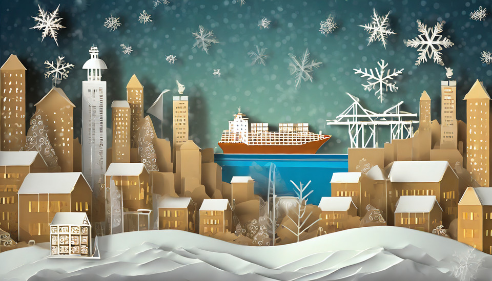 Container port at Christmas 
