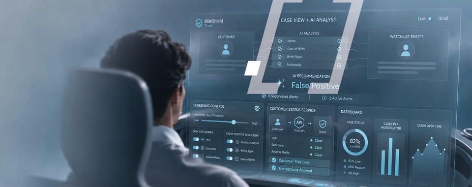 RiskShield Trust customer screening for banks and FinTechs with transparent, AI-supported compliance decisions