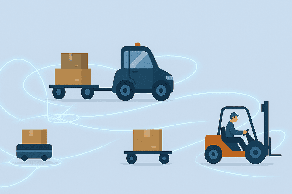 Lkw und Gabelstapler im Einsatz an einem Rampe.