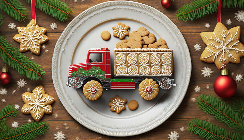  	Firefly A truck made of cookies. On a Christmas plate. 