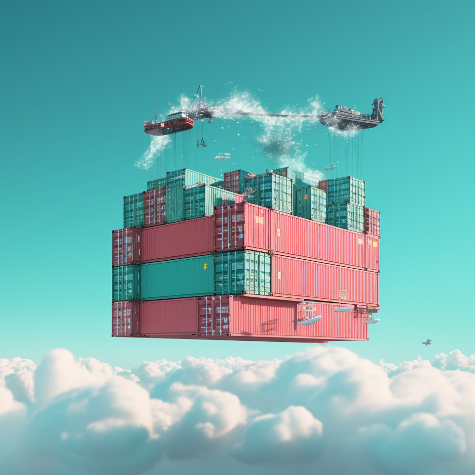 algorithms pulling a container sleigh into the turquoise sky
