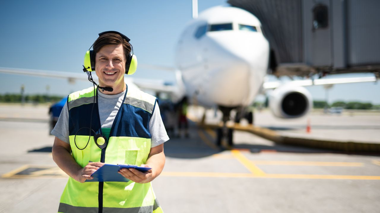 staff working on plane