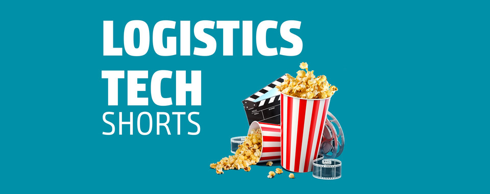 Graphic withe the Title "Logistics Tech Shorts" and a clapperboard and a bag of popcorn