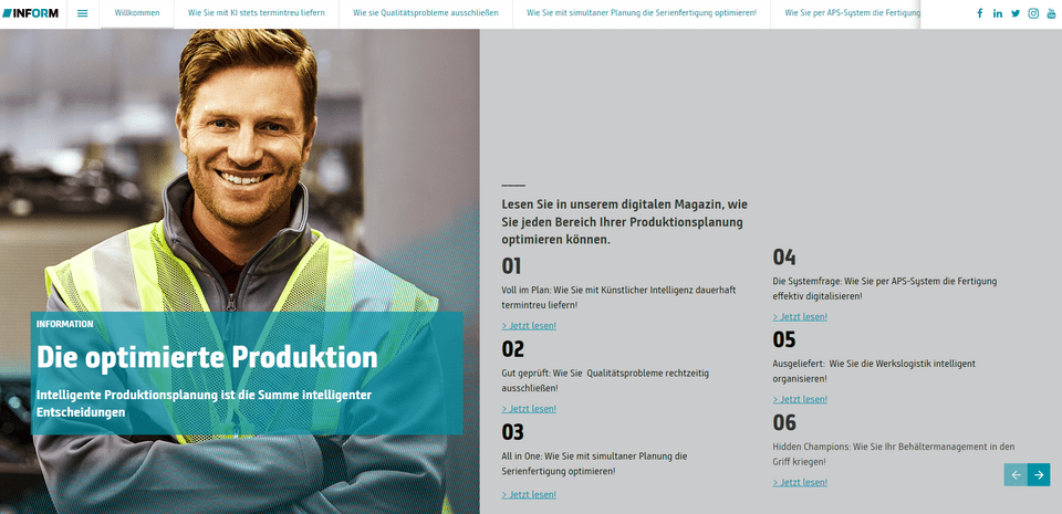 Screenshot digitales INFORM Magazin "Die optimierte Produktion"