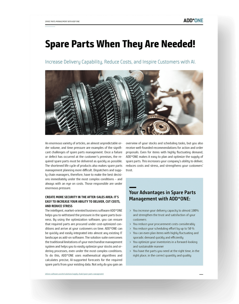 Software for optimized spare parts management