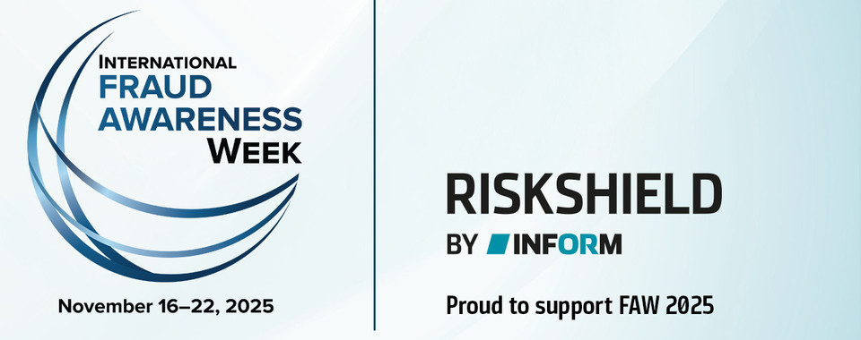 Logo combination of International Fraud Awareness Week 2025 and RiskShield by INFORM on a light background.