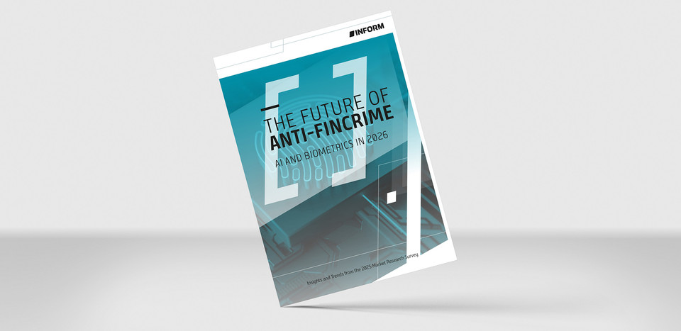 Paper cover mockup for RiskShield Customer Screening SaaS showing simple screening for small and mid sized banks and FinTechs