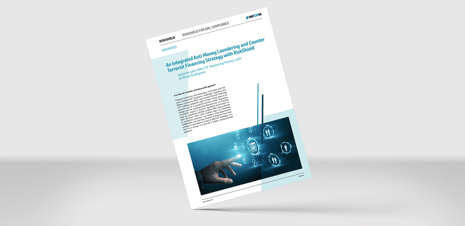 Mockup of our brochure "Effective Watchlist Screening" on a gray background