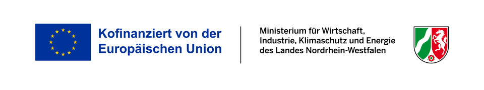 EU-Logo und nordrhein-westfälisches Ministerium für Wirtschaft, Industrie und Klimaschutz.