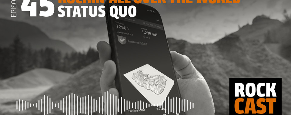 A Smartphone with a Measurement App opened. Overlay text reads "Episode 45 Rockin’ all over the World Status Quo."