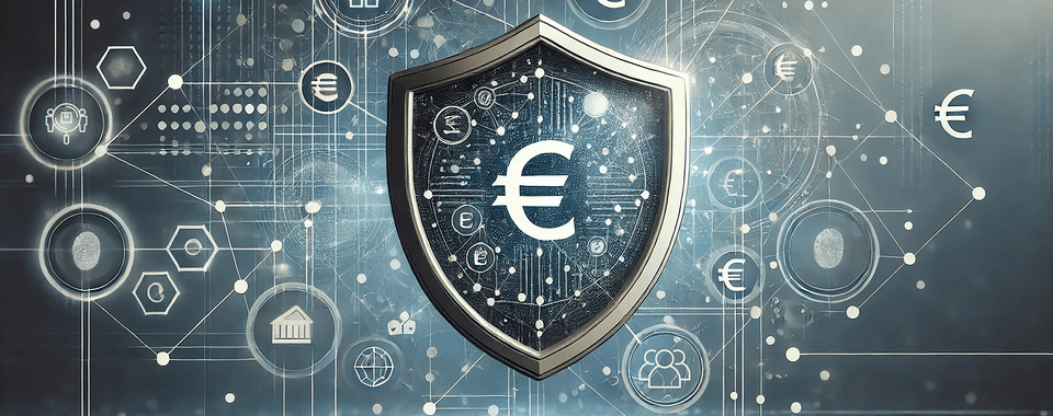 Das Euro-Zeichen auf dem Schild symbolisiert die AML-Compliance-Expertise von RiskShield beim Customer Watchlist Screening