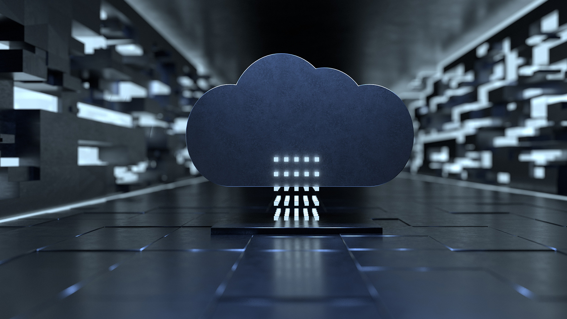 Wolke-Symbol im futuristischen Design, das Cloud-Computing und moderne Technologie darstellt. 