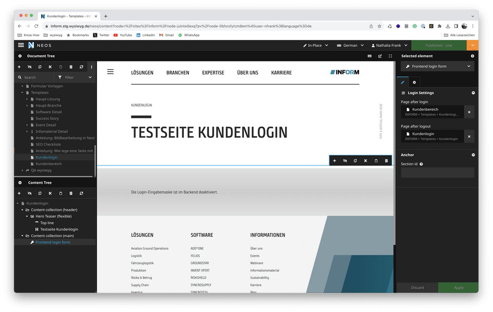 Sichere Loginseite für Flughafenmanagement Software von INFORM