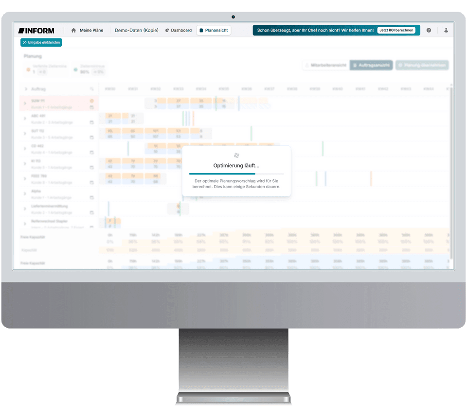Ansicht der Mitarbeiter- und Kapazitätsplanung im Simple Planner bei Personalausfall