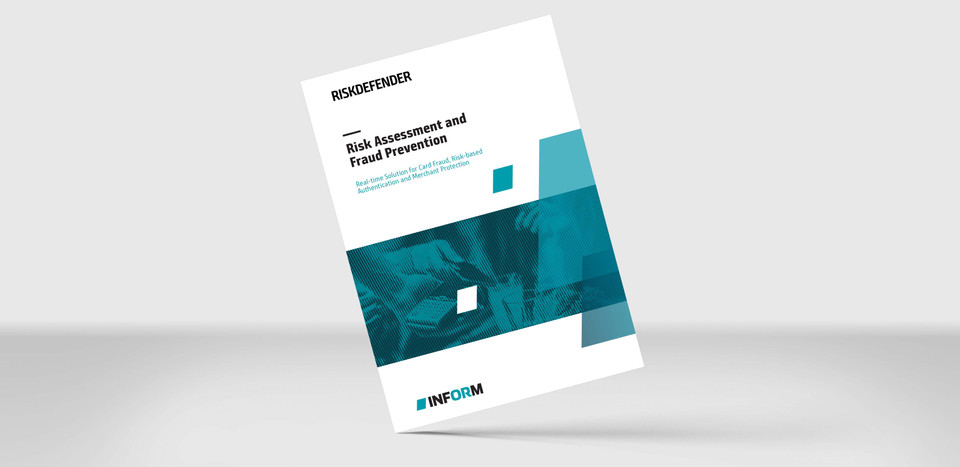 Mockup of our info paper "RiskDefender for Risk Assessment and Fraud Prevention" on a grey background