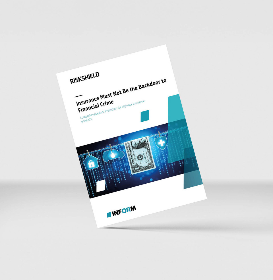 Mockup of our brochure "Effective Watchlist Screening" on a gray background