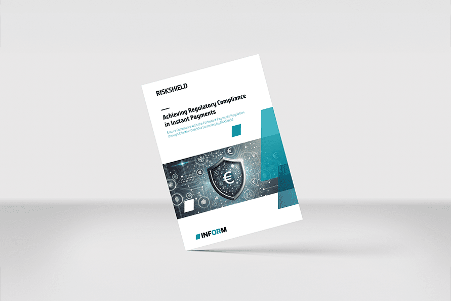 Mockup of our brochure "Effective Watchlist Screening" on a gray background