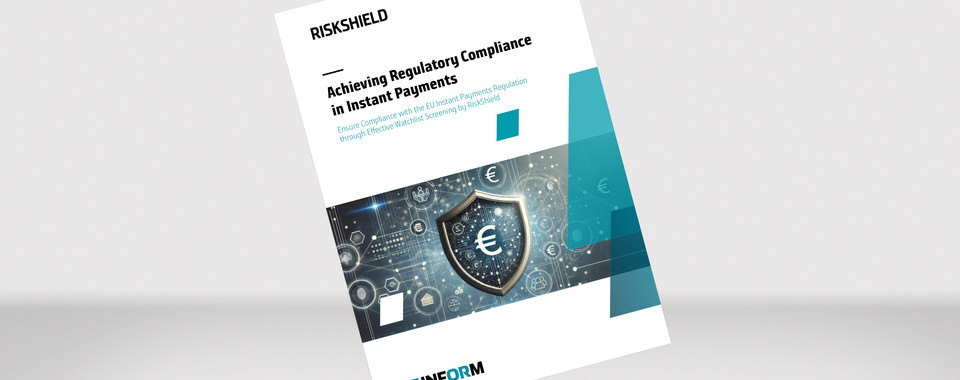 Brochure on grey background: RiskShield for AML Compliance in the Insurance Industry
