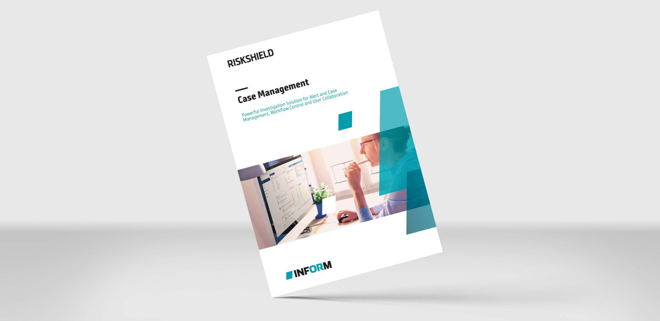 Mockup of our brochure "RiskShield Case Management"  on a grey background