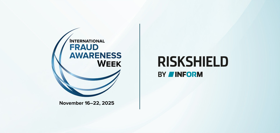 Logo combination of International Fraud Awareness Week 2025 and RiskShield by INFORM on a light background.
