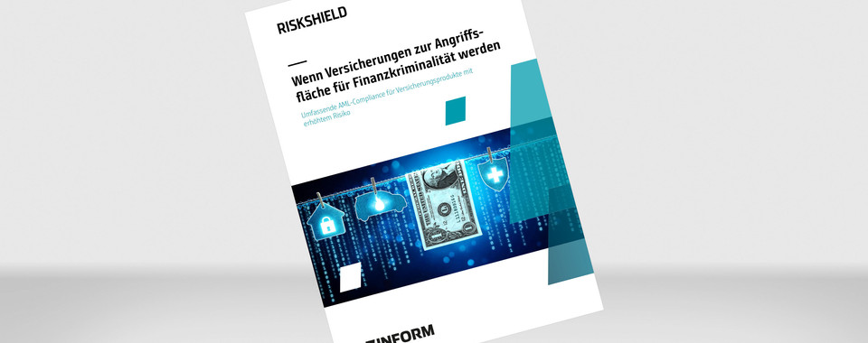 Cover eines RiskShield-Papers zur AML-Compliance im Versicherungsumfeld mit Fokus auf Finanzkriminalität und Geldwäscheprävention.