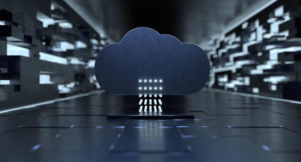 Wolke-Symbol im futuristischen Design, das Cloud-Computing und moderne Technologie darstellt. 